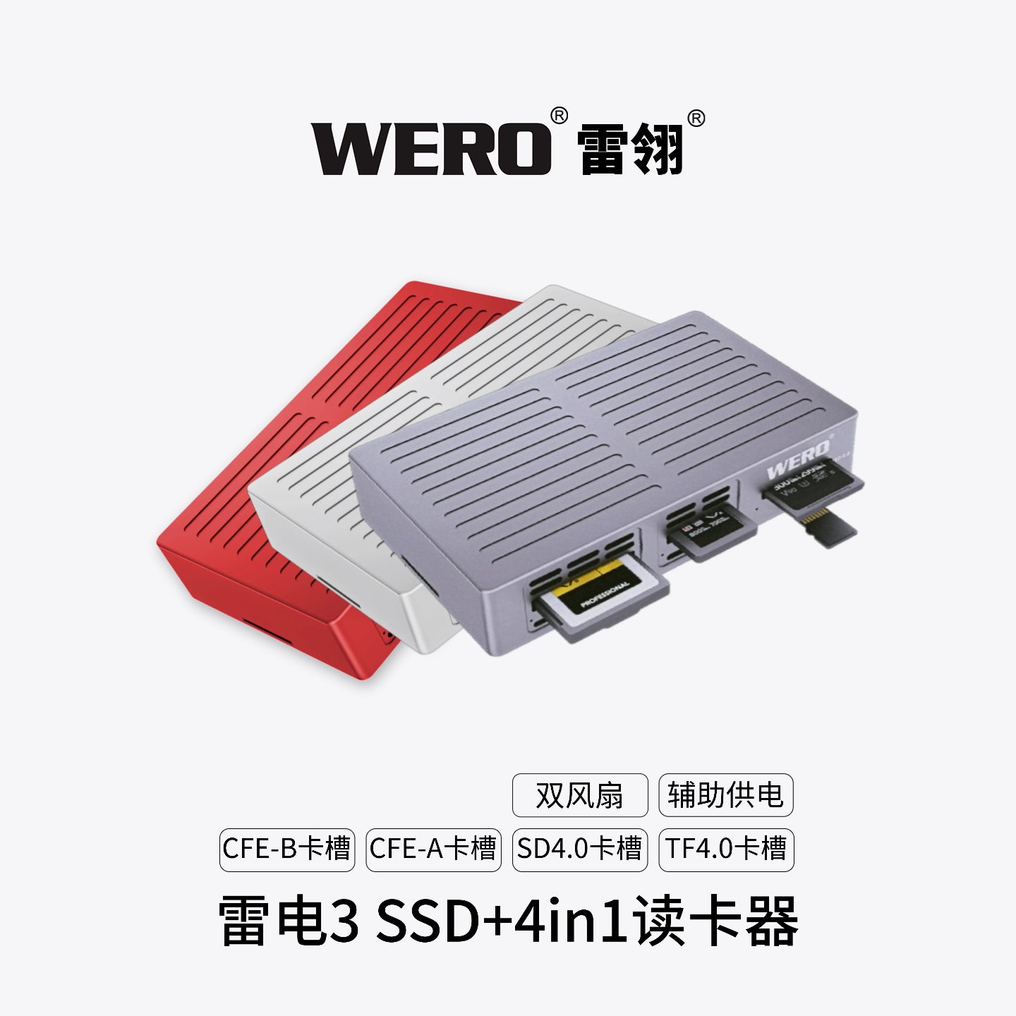 WERO Thunderbolt 4in1 Card Reader SSD Hard Disk Box iPhone/Mac Copy Card Genius Suitable for Thunderbolt 3/4/5(TBT3-SSD-4in1-Reader)