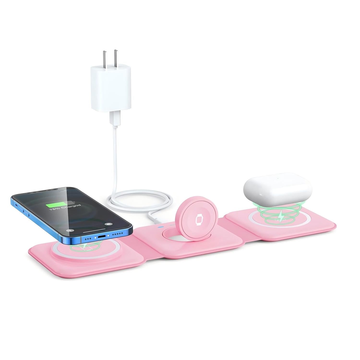 Wireless Charger 3 in 1,RTOPS Magnetic Travel Wireless Charging Station Multiple Devices,GaN 3 in 1 Charging Station,Compatible for iPhone16/15/14/13/12/Pro/Max,iWatch,AirPods 3/2/Pro(Adapter Includes)