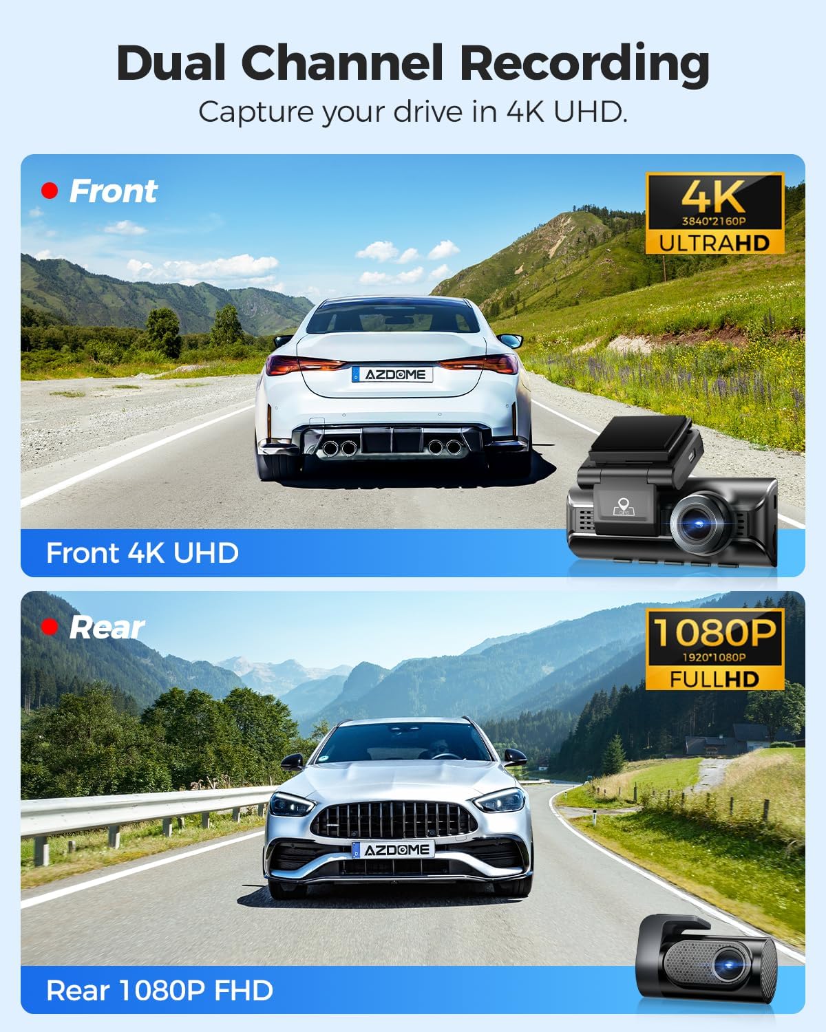 M550 Pro 5G WiFi 3 Channel Dash Cam Built-in GPS, 4K Dual Dash Camera Front and Rear with 64GB Card, 2.5K+1080P+1080P Triple Car Camera, 3.19" IPS Screen, IR Night Vision, 24H Parking Mode