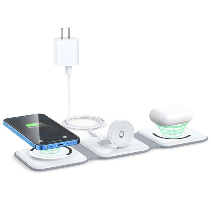 Wireless Charger 3 in 1,RTOPS Magnetic Travel Wireless Charging Station Multiple Devices,GaN 3 in 1 Charging Station,Compatible for iPhone16/15/14/13/12/Pro/Max,iWatch,AirPods 3/2/Pro(Adapter Includes)