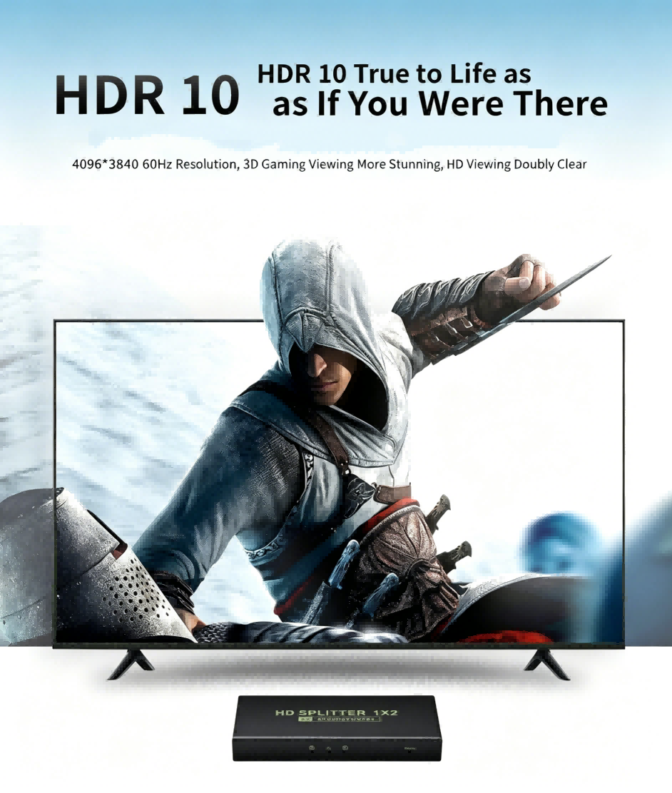 HDMI Splitter 1 in 2 Out,up to 4K @ 60Hz YUV444,Multi Resolution Output,HDMI 2.0& HDCP 2.2,EDID Control,3D CEC Support,18 Gbps, Easy Plug and Play,0℃ to +40℃