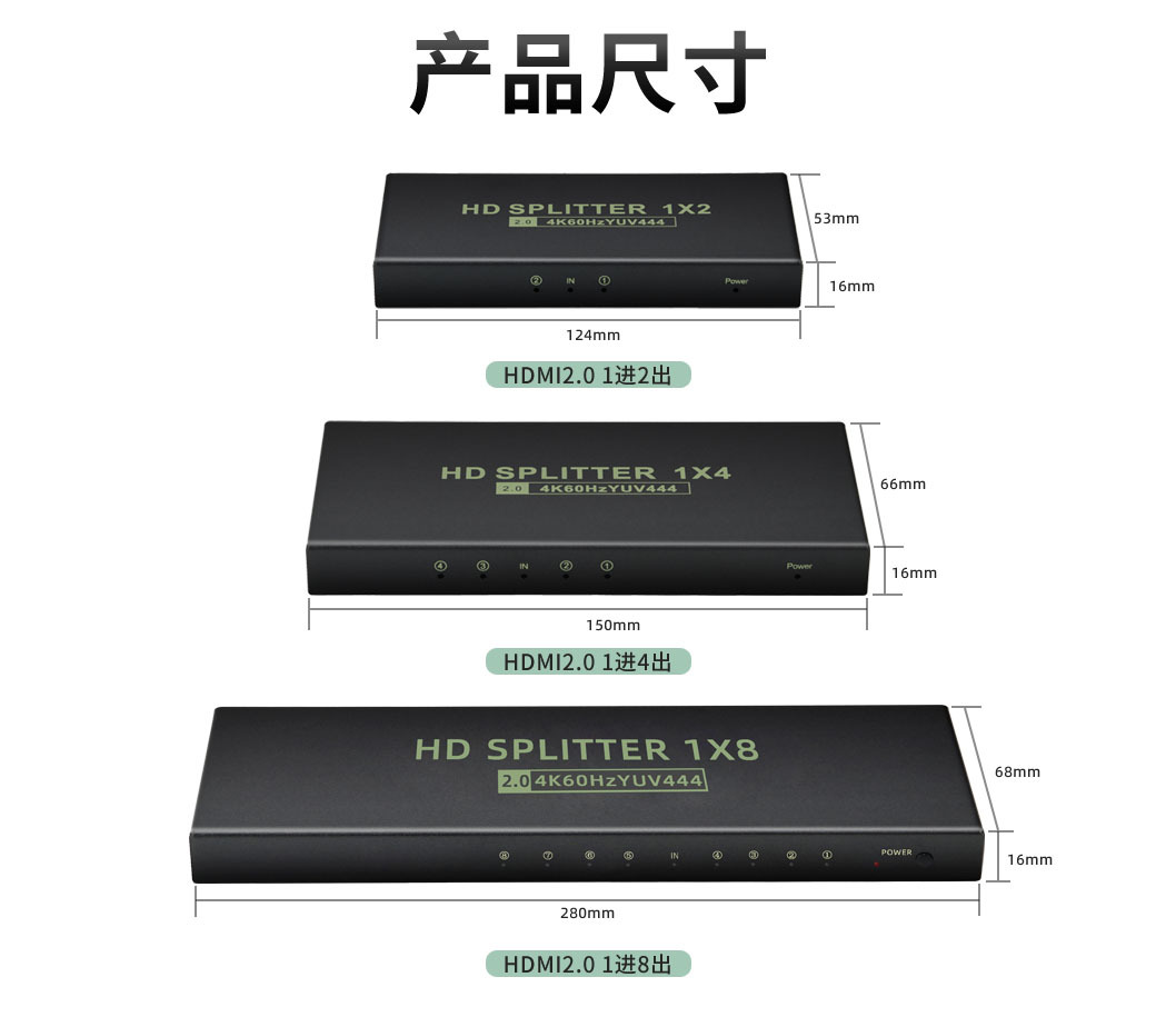 HDMI Splitter 1 in 2 Out,up to 4K @ 60Hz YUV444,Multi Resolution Output,HDMI 2.0& HDCP 2.2,EDID Control,3D CEC Support,18 Gbps, Easy Plug and Play,0℃ to +40℃