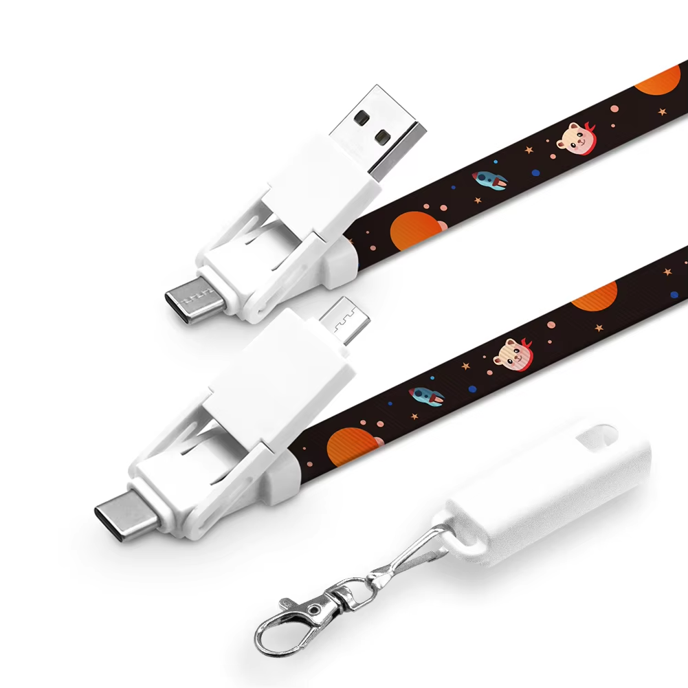 6-in-1 Fast Charging Lanyard Cable | 60W PD 3A Type-C to USB-C/Micro/Lightning | 90cm Multi-Device Charger for Huawei/iPhone/Samsung