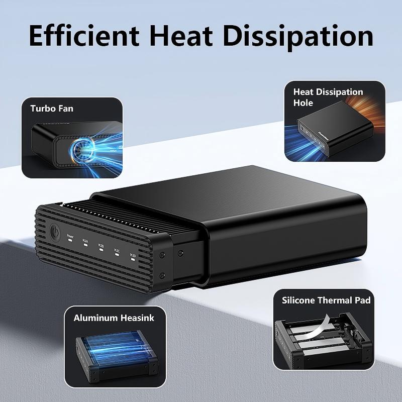Aluminum M2 4-Bay USB4 External NVME SSD Enclosure M.2 NVME 4 Bay 40Gbps M.2 NVME RAID SSD Enclosure Case with Cooling Fan (RAID Function)-DB2804U4