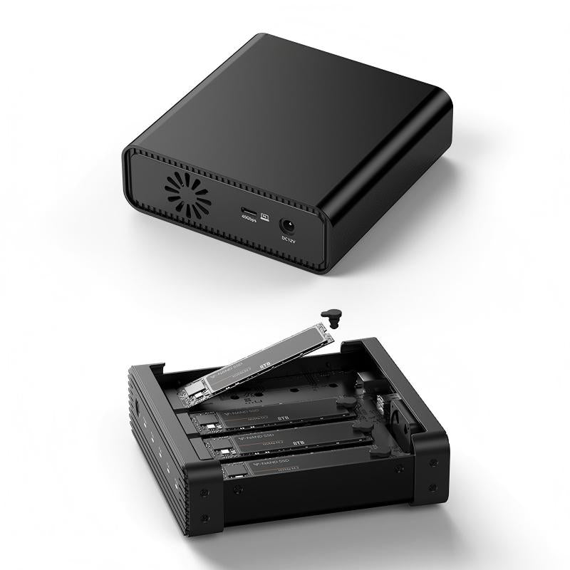 Aluminum M2 4-Bay USB4 External NVME SSD Enclosure M.2 NVME 4 Bay 40Gbps M.2 NVME RAID SSD Enclosure Case with Cooling Fan (RAID Function)-DB2804U4