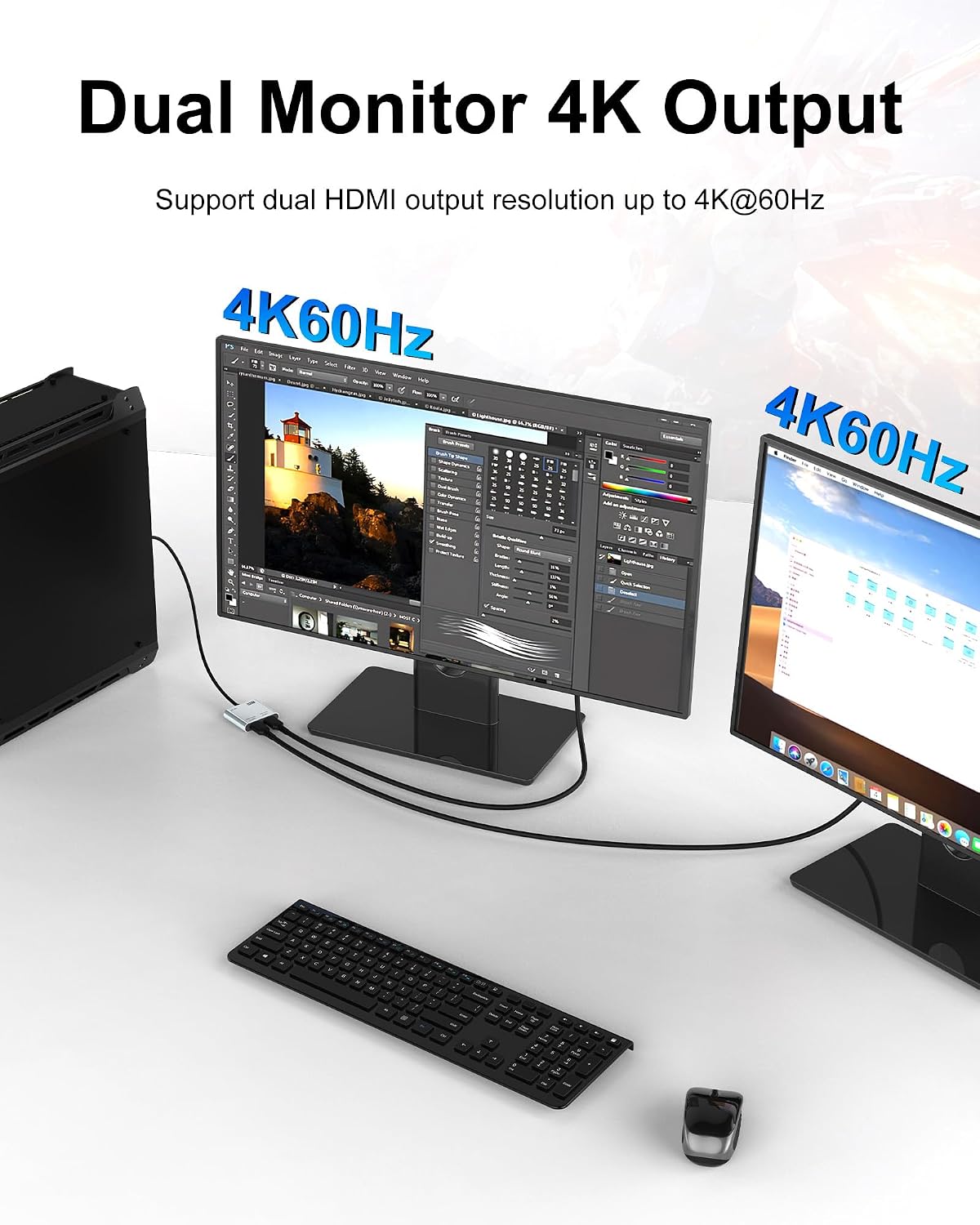 DisplayPort Male to Dual HDMI Female Splitter Adapter, 4K@60Hz HDMI Splitter Extended Display 1 in 2 Out MST Hub for Dual Monitors, Compatible with PC, NVIDIA, AMD Graphic Card
