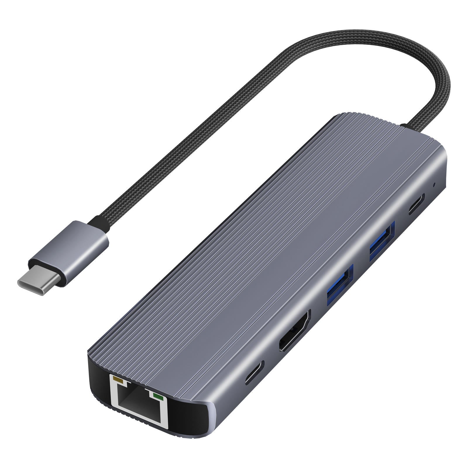 QGEEM USB C 6 in 1 Docking Station Gigabit RJ45 HDMI4K60Hz 100W PD 2xUSB3.0 5Gbps Data Hub Adapter for Laptop