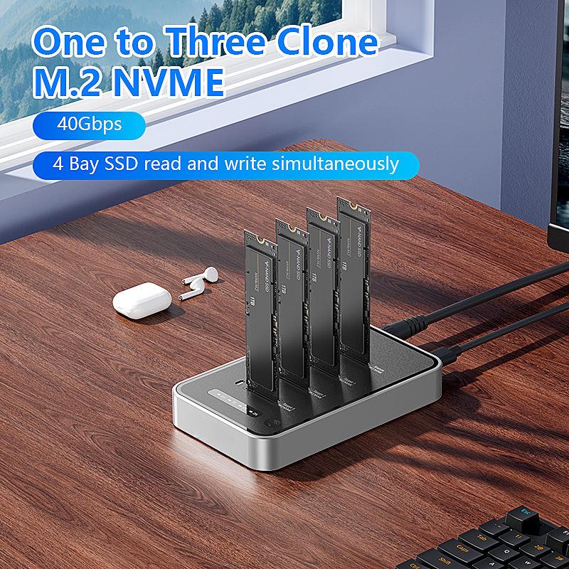 40Gbps USB4.0 4-Bay M.2 NVMe SSD Enclosure – 32TB Capacity PCIe Docking Station with Offline Clone ,compatible with Windows/Linux/Mac OS/Android---DB2804NA