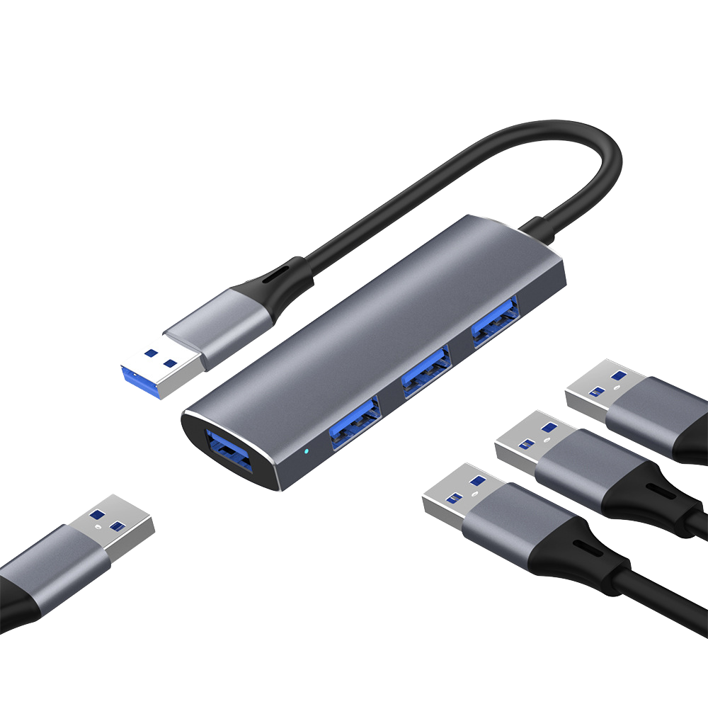 USB Hub 4-Port USB Hub Ultra-Slim Data USB Splitter Portable Aluminium Alloy Mini USB Hub Extensions Applicable for Laptop, MacBook, Mac Mini/Pro, Surface, Notebook PC, PS4, Flash Drive, Mobile HDD-UH04-4