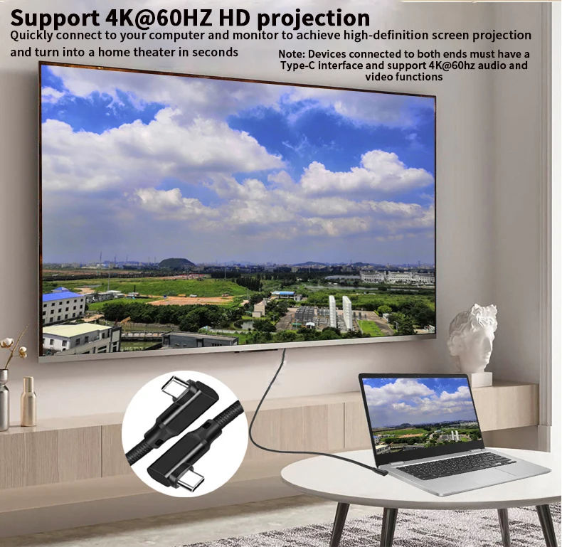 90 Degree Right Angled USB-C to USB-C VR Cable, 20Gbps Data Transfer,PD100W Fast Cahrging, 4K@60Hz Video Output for smartphones, laptops, and cameras--CC0030-F-0.2-BK