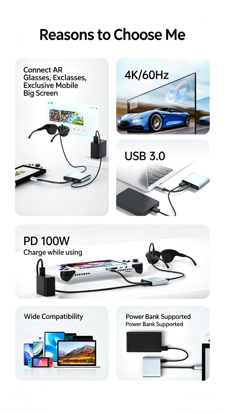 4 in 1 USB C to HDMI Adapter 4K@60Hz with 100W PD Charging, Type C to HD-MI Converter with 2 HDMI, PD, USB, USB C Hub Extended Display Compatible Thunderbolt 3