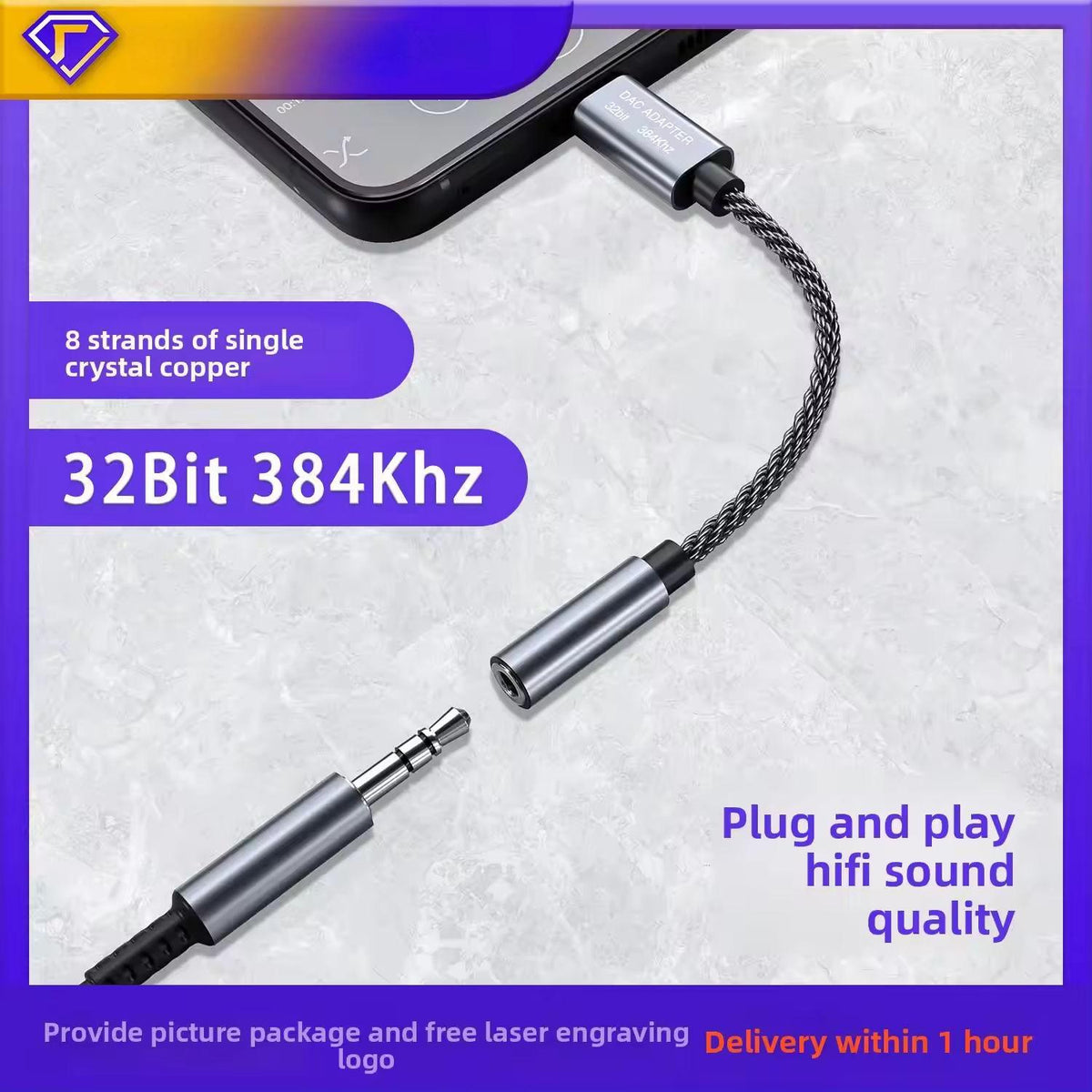 Type-C to 3.5mm Audio Adapter, Hi-Fi DAC Hi-Res Digital Decoder Earphone Amplifier 32Bit 384kHz Type-C to AUX Jack Dongle with ALC5686 Chip, Metal Housing Braided Cable for Headphones, Speakers, Phones Laptops