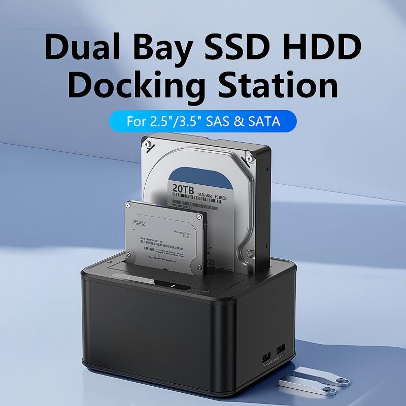 External Hard Drive Docking Station, Hard Drive Dock for 2.5 and 3.5 inch SATA HDD SSD, HDD Docking Station with Dual Bay, USB 3.0 Hard Drive Reader-HD07S