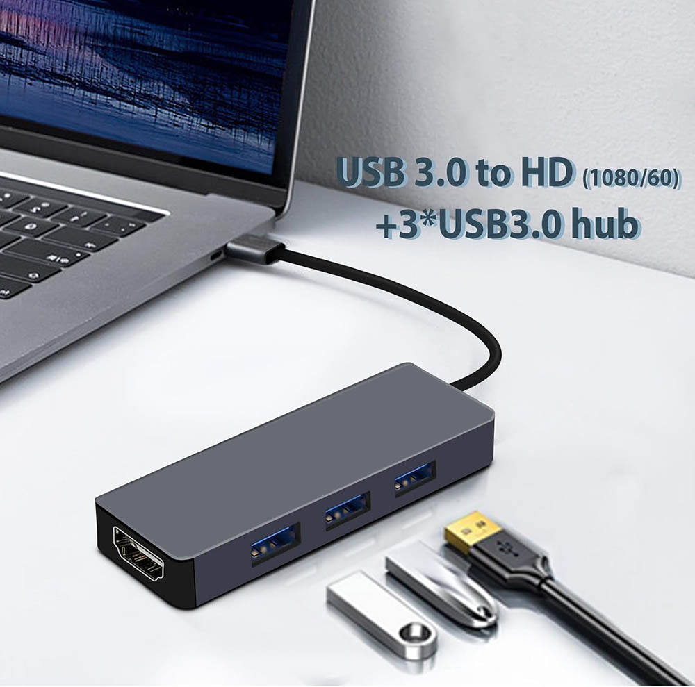 USB 3.0 to HDMI Adapter (4-in-1), USB 3.0 Hub with HDMI 1080P, 3*USB3.0,USB Extender Docking Station for Monitor, PC, Laptop, Desktop Support Windows 7/8/10 & Mac OS-UH04