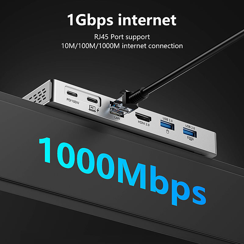 14 in 1 Type C Hub Docking Station with 4K 60Hz HDMI 1000M RJ45 Adapter 10Gbps USB 3.2 Hub SD TF Reader 3.5mm Audio PD100W Compatible with Laptop-HC1406