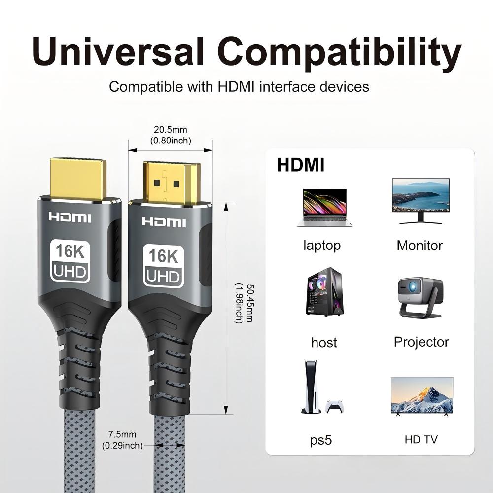 16K@60Hz HDMI 2.2 Cable, 96Gbps Ultra High Speed Braided HDMI Cord, 8K@60Hz, 8K@120Hz, 8K@240Hz, eARC, HDCP 2.2, HDR10+ Dolby Atmos for TV, Monitor, Projector, PS5, Xbox --AV97-A