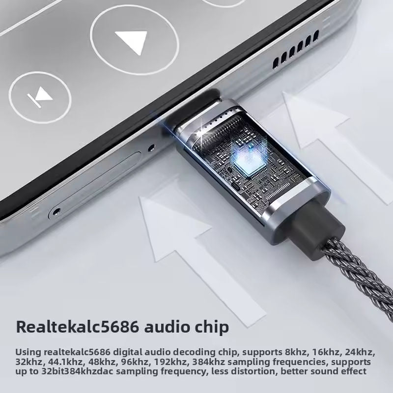 Type-C to 3.5mm Audio Adapter, Hi-Fi DAC Hi-Res Digital Decoder Earphone Amplifier 32Bit 384kHz Type-C to AUX Jack Dongle with ALC5686 Chip, Metal Housing Braided Cable for Headphones, Speakers, Phones Laptops