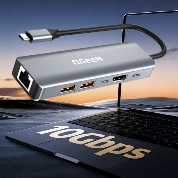 QGeeM 6-IN-1 USB-C Hub HDMI4K60Hz 1000M, USB3.2 10GBps PD100W Fast-Charging Applicable to MacBook iPhone-UH06-23-A