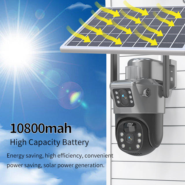 6MP Zoom Three Lens Dual Screen Solar Camera Outdoor 2K 4G WiFi PTZ 2-Way Talk Human Auto Tracking Security Camera V380Pro(Gray)--P0096-1-V1-S1