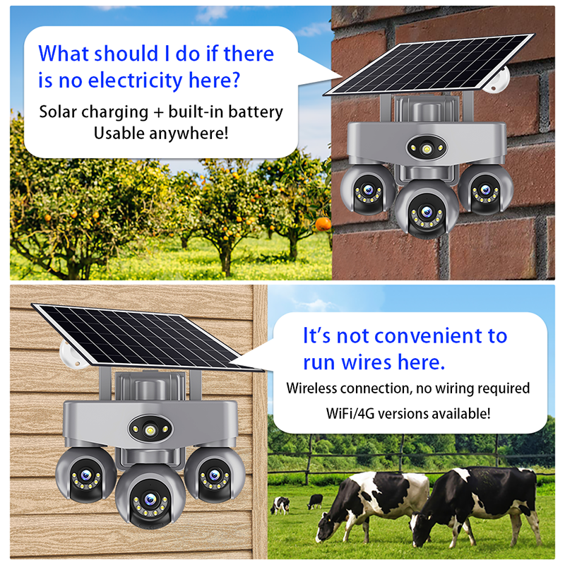 AOV 6MP 3 Lens PTZ AI Solar Powered CCTV Camera - 360° Outdoor WiFi Security Camera with 2-Way Audio, Motion Detection, and Solar Panel for Continuous Surveillance