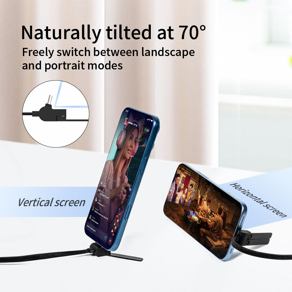 2-in-1 3A 60W PD USB Phone Stand Fast Charging Data Nylon Cable Type C for Tablets and Phone
