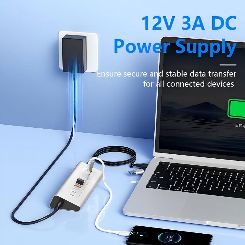7-in-1 USB-C Hub – 10Gbps USB 3.2 Gen 2, Aluminum, USB Cap, 1m Cable, Hot-Swap, Plug & Play, Over-Voltage & Over-Current Protection, for Laptop, PC, MacBook, Lunar Silver