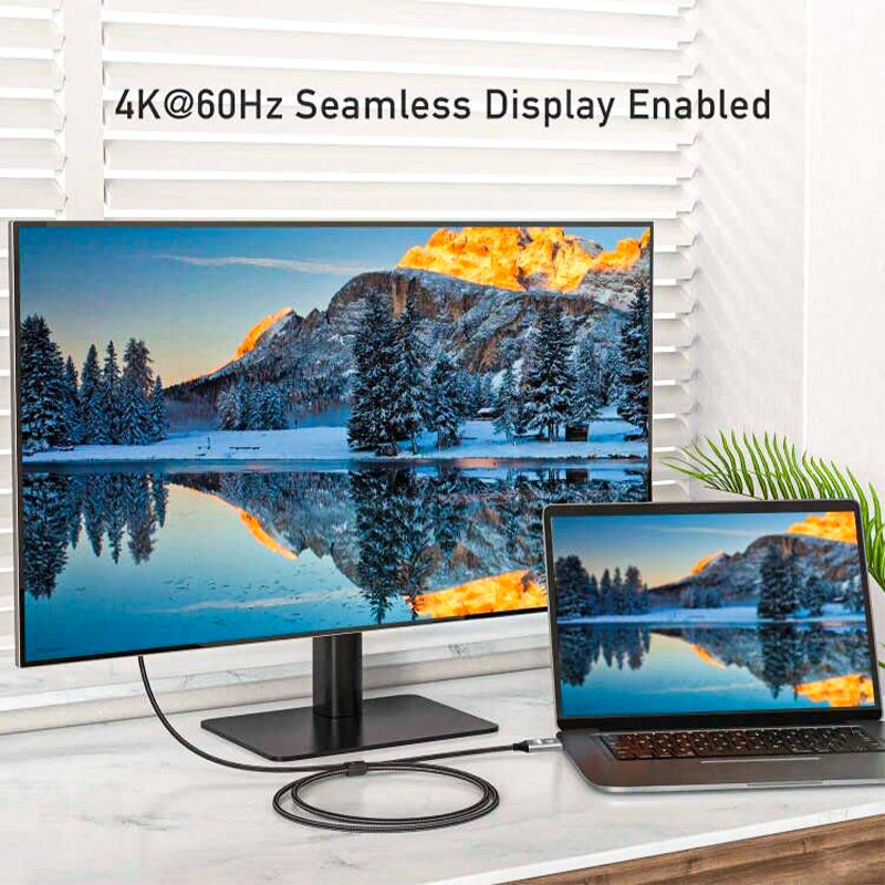 4K@60Hz DisplayPort to HDMI Cable 1080P@120Hz, DP 1.2 to HDMI 1.4 Cord Alu Braided, Unidirectional Cable 6.6FT Compatible with Monitor, Desktop, HDTV, Laptop, AMD--AV61-D