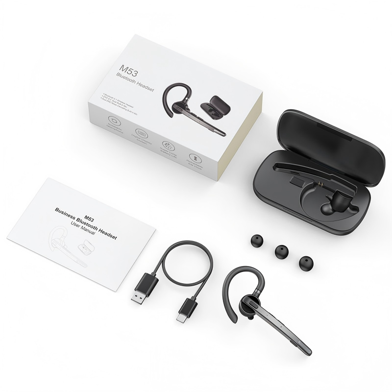 Bluetooth Headset, 72-Hour Talk Time Wireless Bluetooth Earpiece for Cellphone with 500mAh Charging Case, Bluetooth V5.1 Dual Mic Noise-Cancelling Hands-Free Earphones for Office and Driving-BT27-A-BK