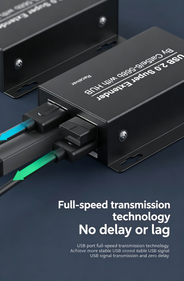 USB Extender Over Ethernet USB 2.0 HUB RJ45 Cat5e/6, 196ft/60m, up to 480Mbps Transfer Rate No Driver Required Supports POC Power Supply, Supports Connecting Keyboard Mouse U Disk Printer etc.-EX55-A-0-BK(XHU01)