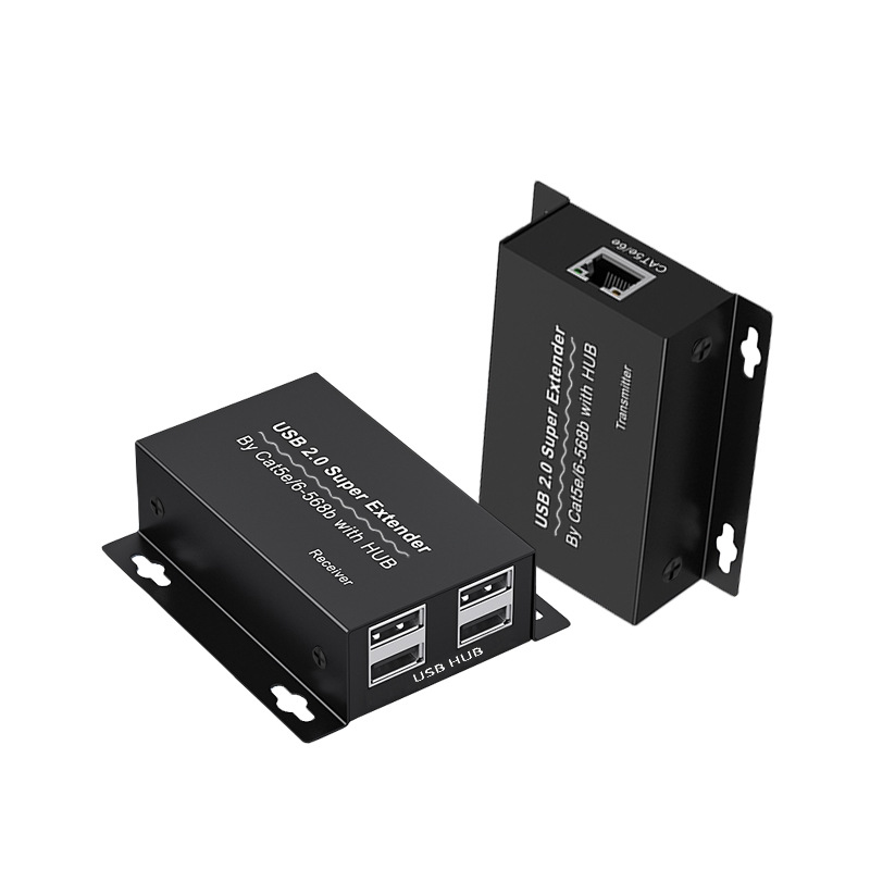 USB Extender Over Ethernet USB 2.0 HUB RJ45 Cat5e/6, 196ft/60m, up to 480Mbps Transfer Rate No Driver Required Supports POC Power Supply, Supports Connecting Keyboard Mouse U Disk Printer etc.-EX55-A-0-BK(XHU01)
