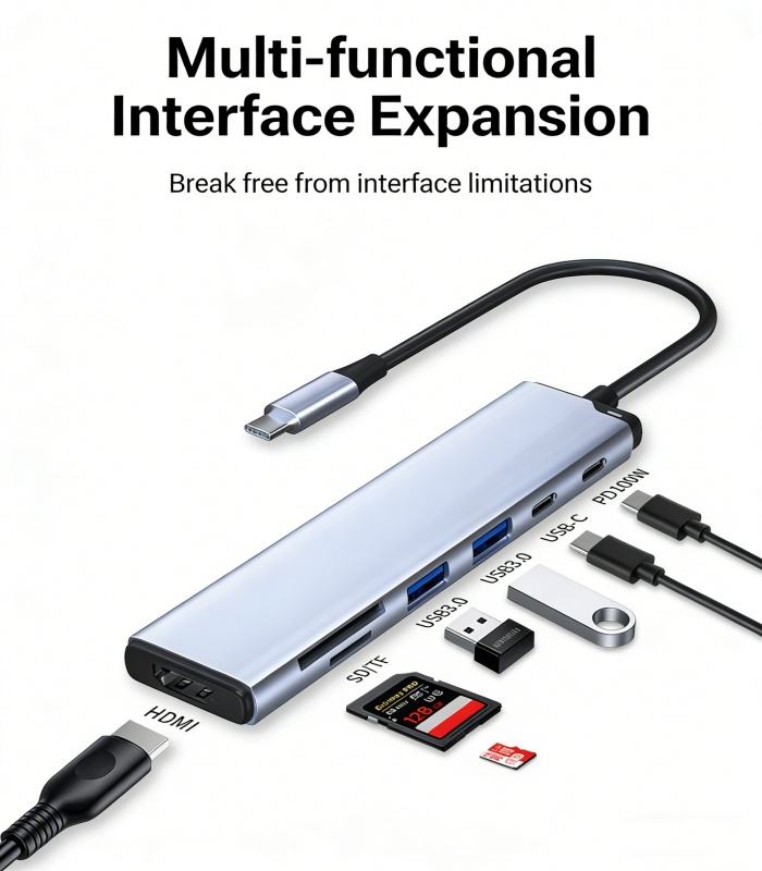 USB C 4K HDMI Hub, 7 in 1 USB C Adapter with HDMI, USB C, USB 3.0, 100W PD, SD/TF Card Reader, USB C Docking Station Compatible with Thunderbolt 3, MacBook Pro/Air, Windows-UH07-100(X067)