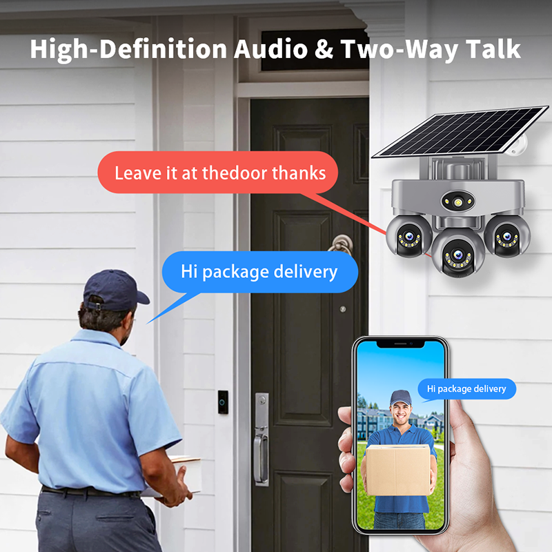 AOV 6MP 3 Lens PTZ AI Solar Powered CCTV Camera - 360° Outdoor WiFi Security Camera with 2-Way Audio, Motion Detection, and Solar Panel for Continuous Surveillance