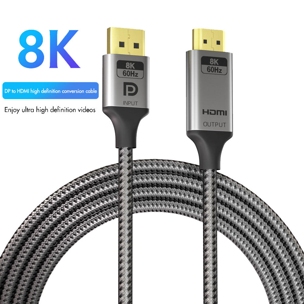 8K DisplayPort to HDMI Adapter Cable, Uni Directional DP Source to HDMI Display, 8K@60Hz, 4K@240Hz, 2K@240HZ, DisplayPort 1.4 to HDMI 2.1 Braided Cord for NVIDIA,Dell, AMD, Lenovo, HP, PC, Monitor--AV04