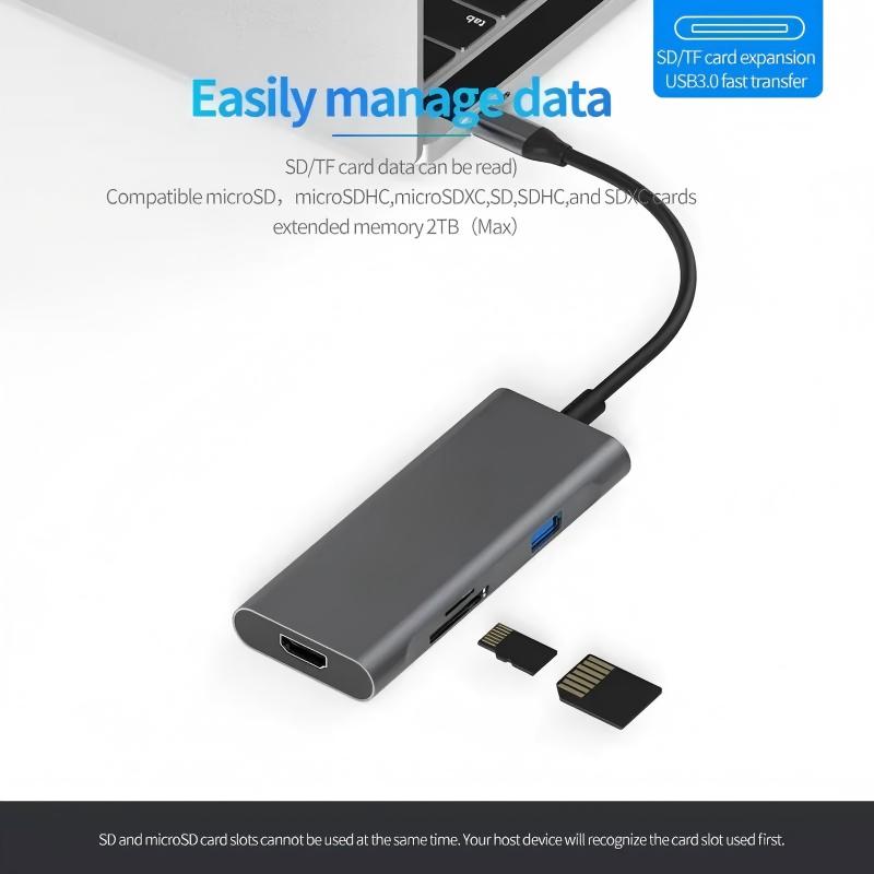 7 In 1 USB C Multifunction Docking Station Hub (USB 3.0x3+PD Port+SD Card+TF Card+HDMI 4K)with HDTV PD USB C Adapter Dock Station for Macbook Pro