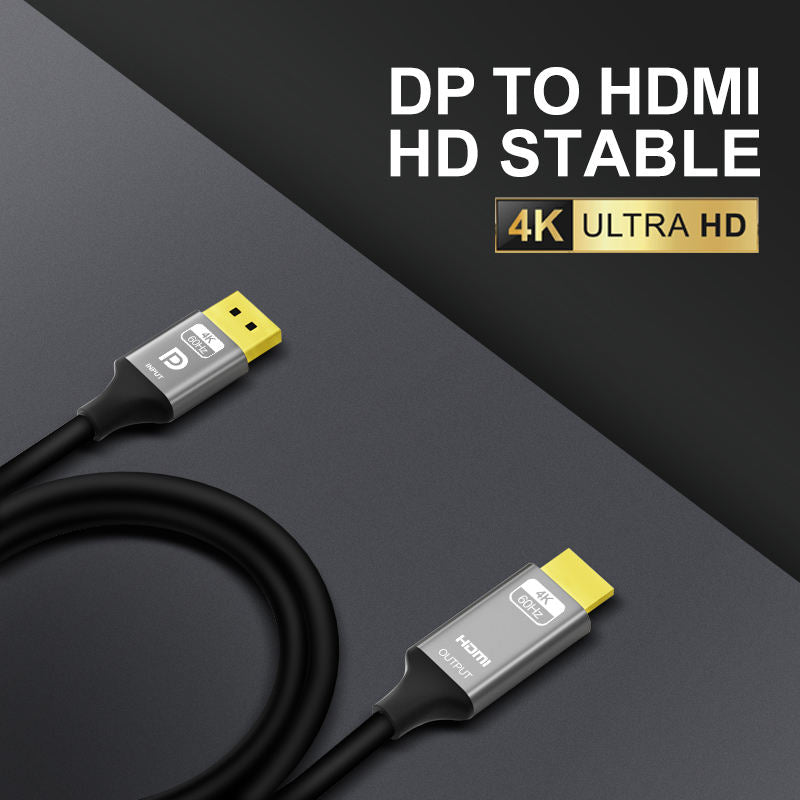 4K@60Hz DisplayPort to HDMI Cable 1080P@120Hz, DP 1.2 to HDMI 1.4 Cord Alu Braided, Unidirectional Cable 6.6FT Compatible with Monitor, Desktop, HDTV, Laptop, AMD--AV61-D