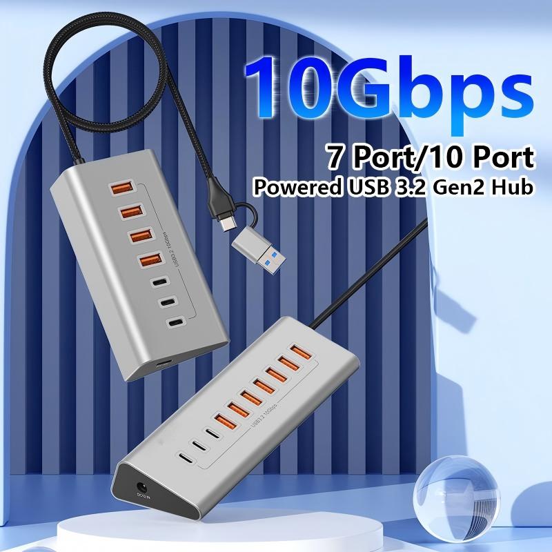 7-in-1 USB-C Hub – 10Gbps USB 3.2 Gen 2, Aluminum, USB Cap, 1m Cable, Hot-Swap, Plug & Play, Over-Voltage & Over-Current Protection, for Laptop, PC, MacBook, Lunar Silver