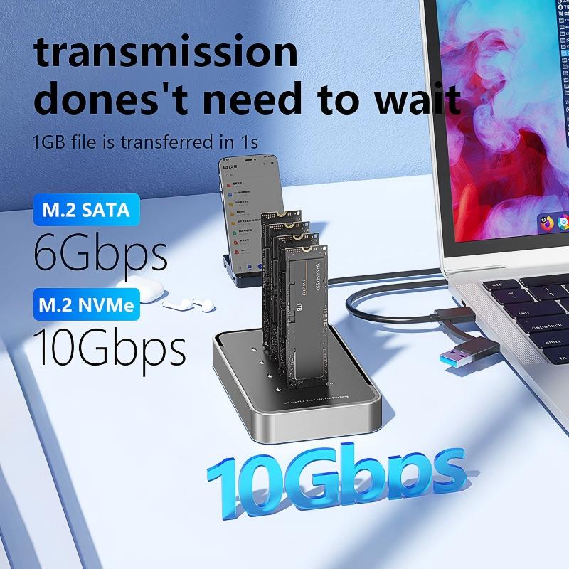 4-Bay M.2 NVME SATA SSD Enclosure Tool-Free, Up to 32TB, USB 3.2 Gen 2 10Gbps External Hard Drive Docking Station for M.2 NVMe PCIe (M Key, B+M Key) and SATA NGFF (B+M Key)--ST32-A-0-BK-V1-S1(DB2804SNA)