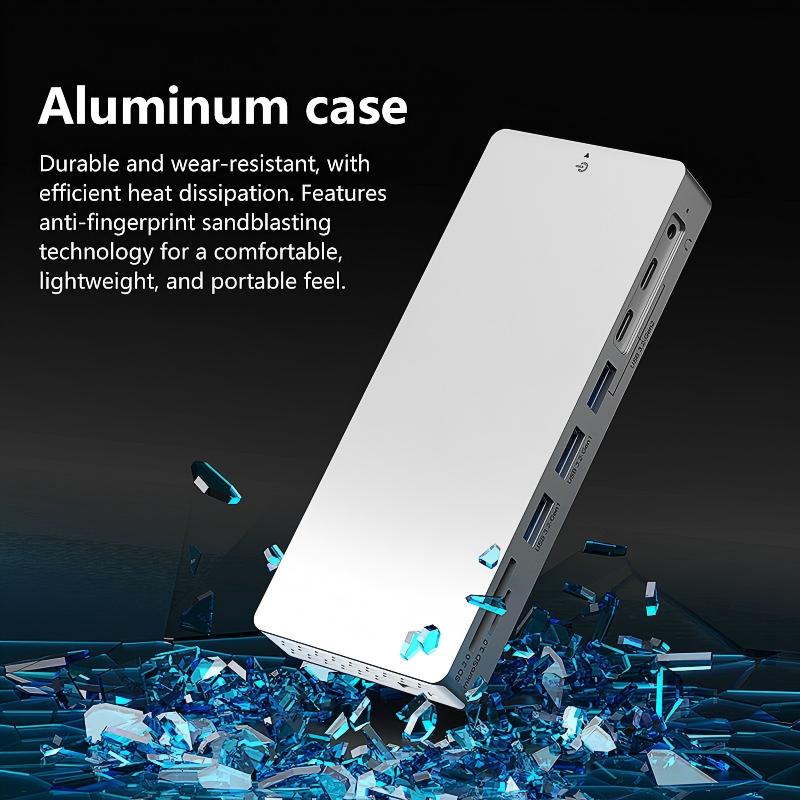 14 in 1 Type C Hub Docking Station with 4K 60Hz HDMI 1000M RJ45 Adapter 10Gbps USB 3.2 Hub SD TF Reader 3.5mm Audio PD100W Compatible with Laptop-HC1406