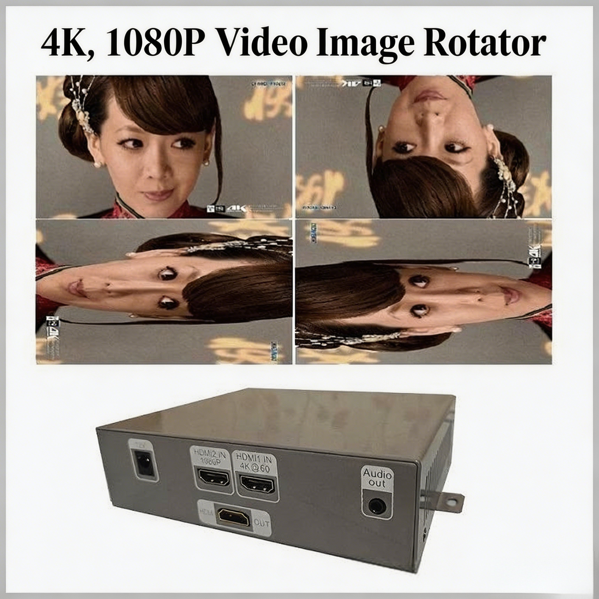 HDMI Switcher,4K 60Hz/1080P Dual HDMI Video Rotator,90/180/270 Degree Flip Mirror Split Screen with 3.5mm Audio Outputfor Camera Laptop Monitor-EX57-A-0-SY-V1-S1