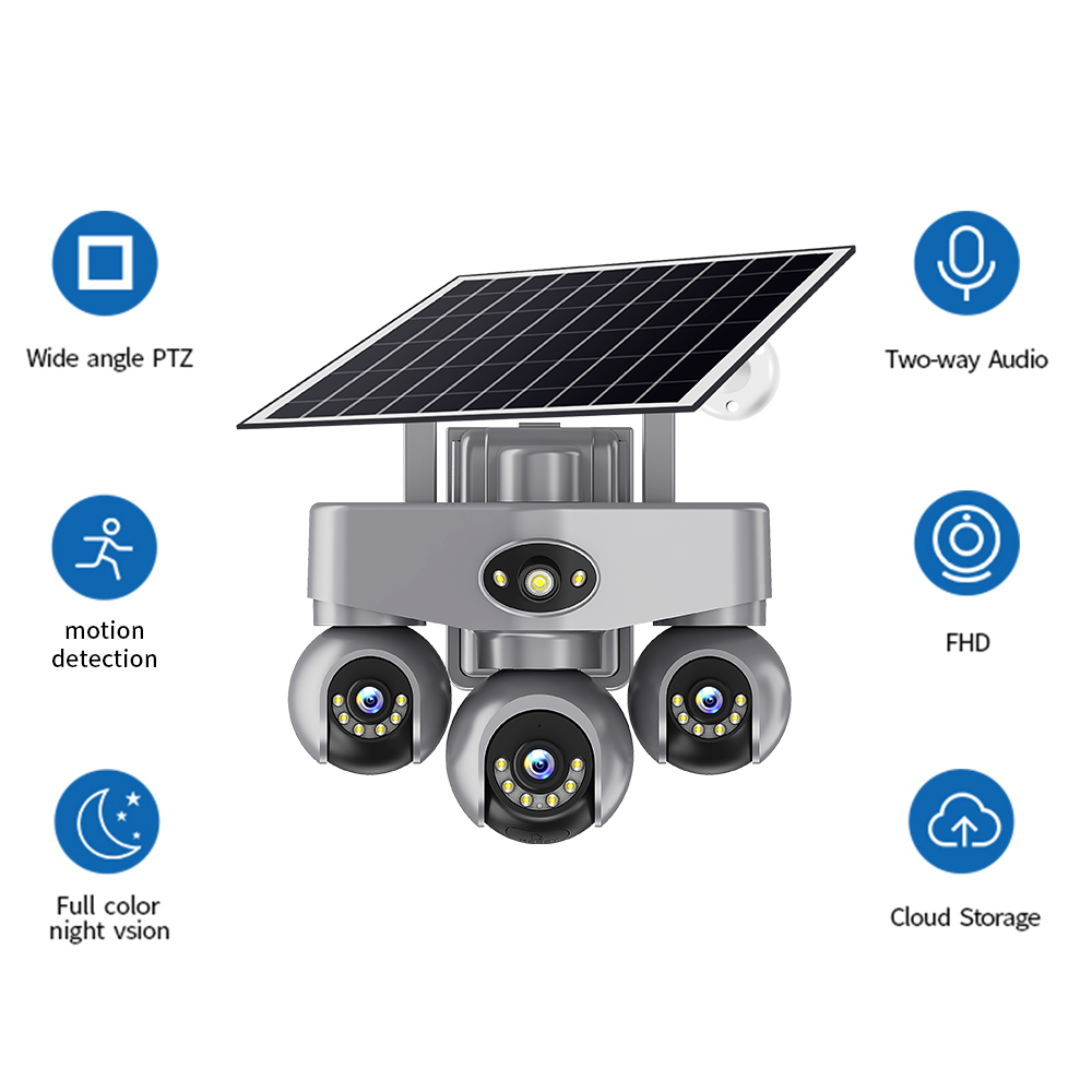 AOV 6MP 3 Lens PTZ AI Solar Powered CCTV Camera - 360° Outdoor WiFi Security Camera with 2-Way Audio, Motion Detection, and Solar Panel for Continuous Surveillance