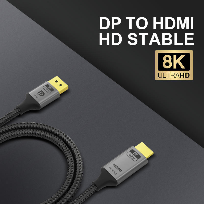8K DisplayPort to HDMI Adapter Cable, Uni Directional DP Source to HDMI Display, 8K@60Hz, 4K@240Hz, 2K@240HZ, DisplayPort 1.4 to HDMI 2.1 Braided Cord for NVIDIA,Dell, AMD, Lenovo, HP, PC, Monitor--AV04
