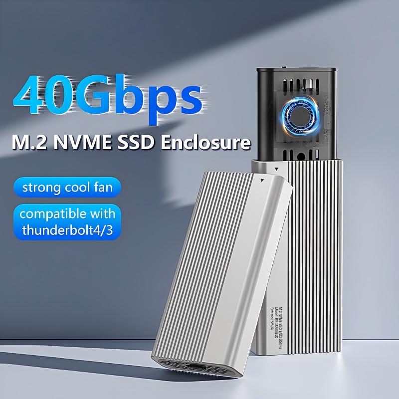 USB 4 SSD Enclosure 40Gbps M.2 NVMe with USB C Cable & Cooling Fan, Aluminum Casing, B+M/M Key 2230/2242/2260/2280 for Thunderbolt 5/4/3 MacBook iPad Pro Mac mini M4 iPhone 17/16/15/14-M280U4C