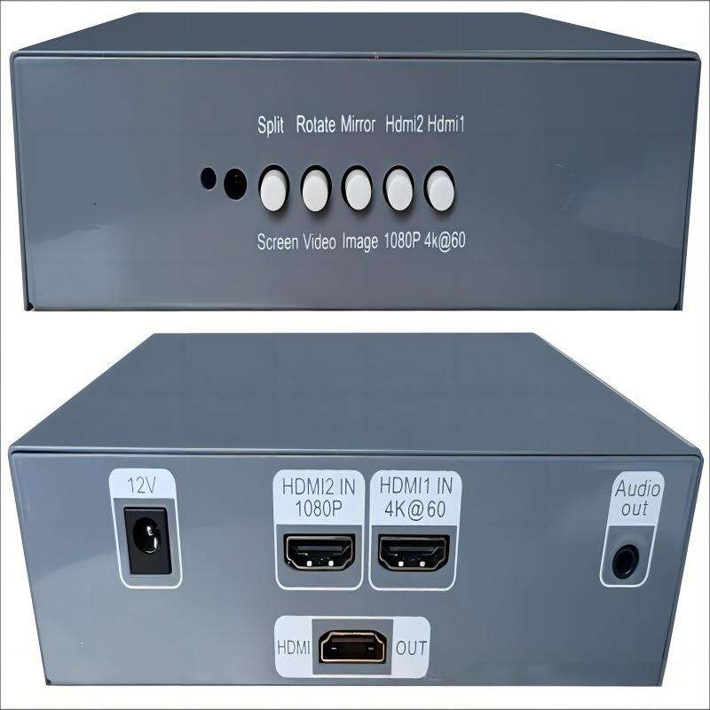 HDMI Switcher,4K 60Hz/1080P Dual HDMI Video Rotator,90/180/270 Degree Flip Mirror Split Screen with 3.5mm Audio Outputfor Camera Laptop Monitor-EX57-A-0-SY-V1-S1