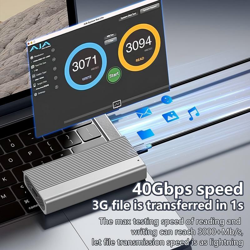 USB 4 SSD Enclosure 40Gbps M.2 NVMe with USB C Cable & Cooling Fan, Aluminum Casing, B+M/M Key 2230/2242/2260/2280 for Thunderbolt 5/4/3 MacBook iPad Pro Mac mini M4 iPhone 17/16/15/14-M280U4C