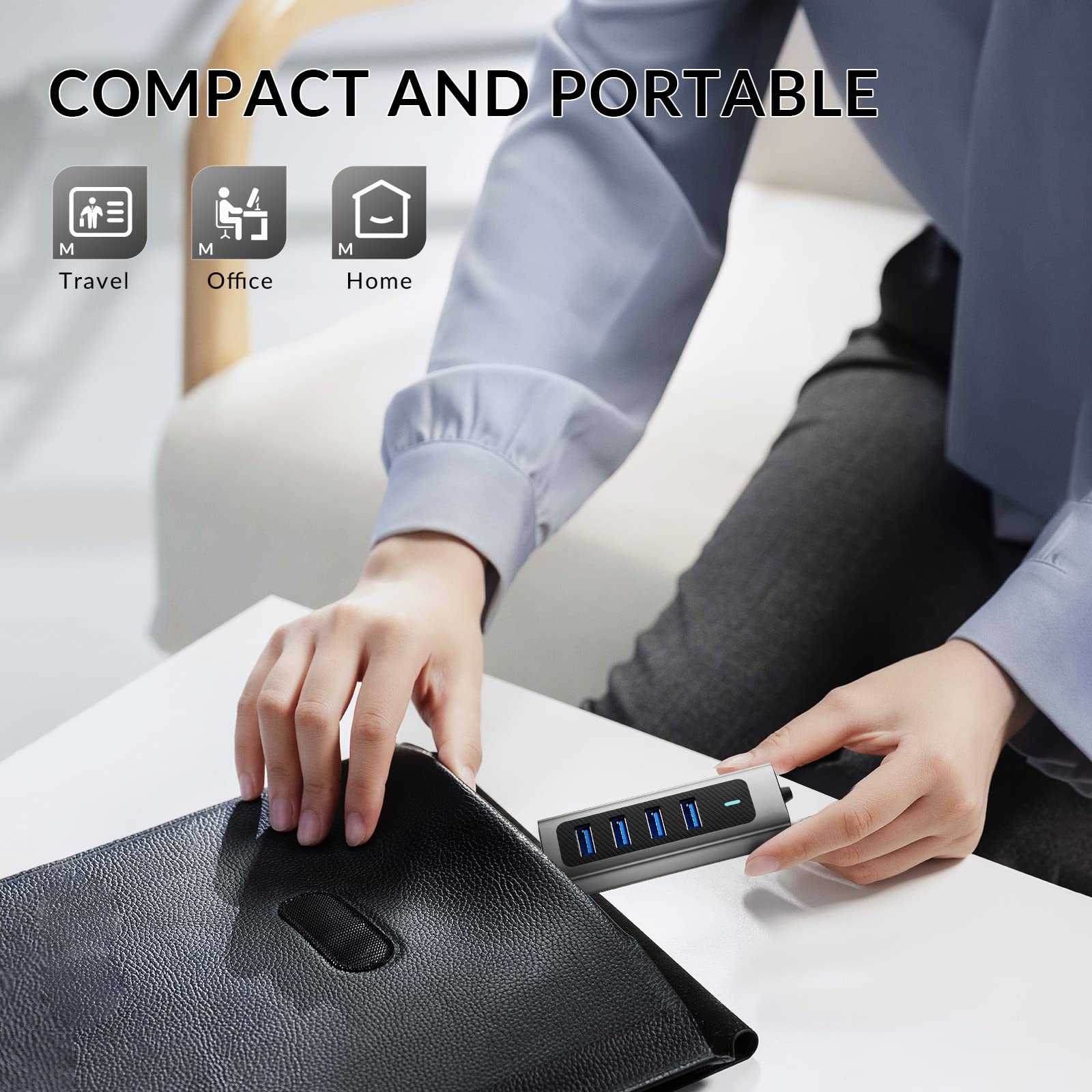 QGEEM USB-C3.1 HUB With 4xUSB-A 3.0 5Gbps High Speed Data Transfer 1xUSB-C DC 5V Power Port for Printer Keyboard PS5