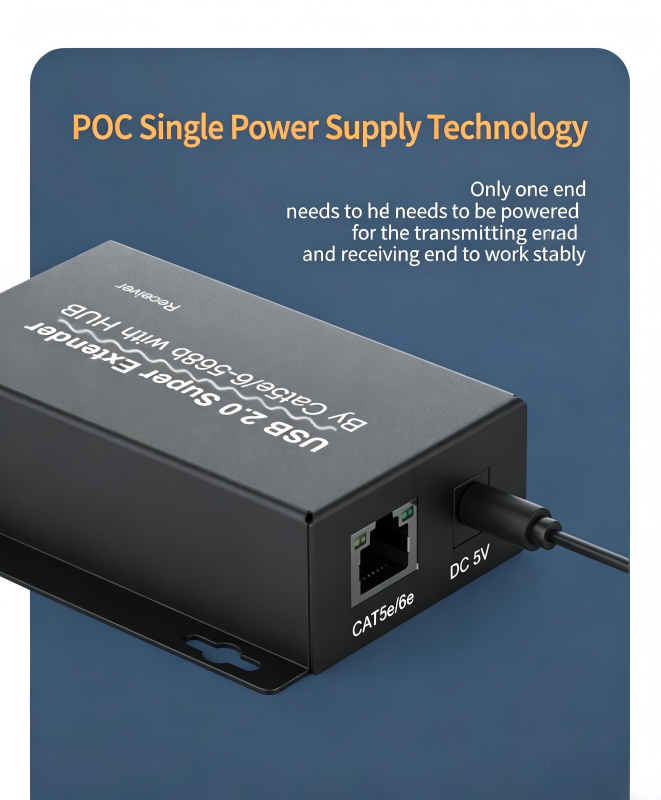 USB Extender Over Ethernet USB 2.0 HUB RJ45 Cat5e/6, 196ft/60m, up to 480Mbps Transfer Rate No Driver Required Supports POC Power Supply, Supports Connecting Keyboard Mouse U Disk Printer etc.-EX55-A-0-BK(XHU01)