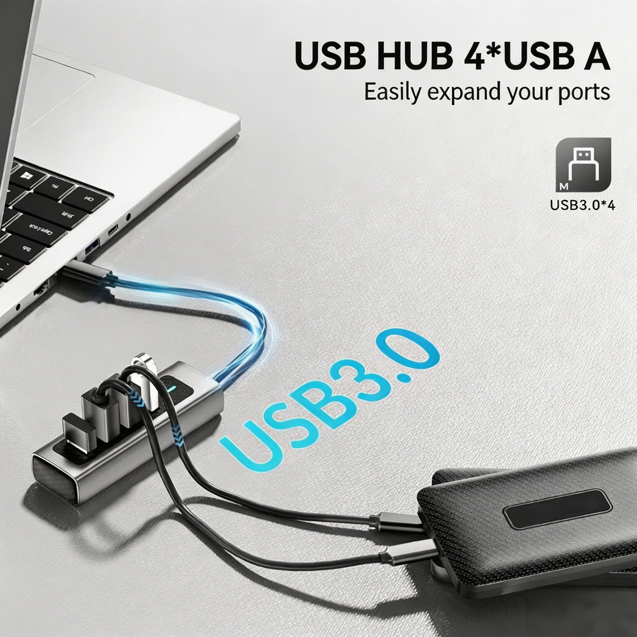 QGEEM USB-C3.1 HUB With 4xUSB-A 3.0 5Gbps High Speed Data Transfer 1xUSB-C DC 5V Power Port for Printer Keyboard PS5