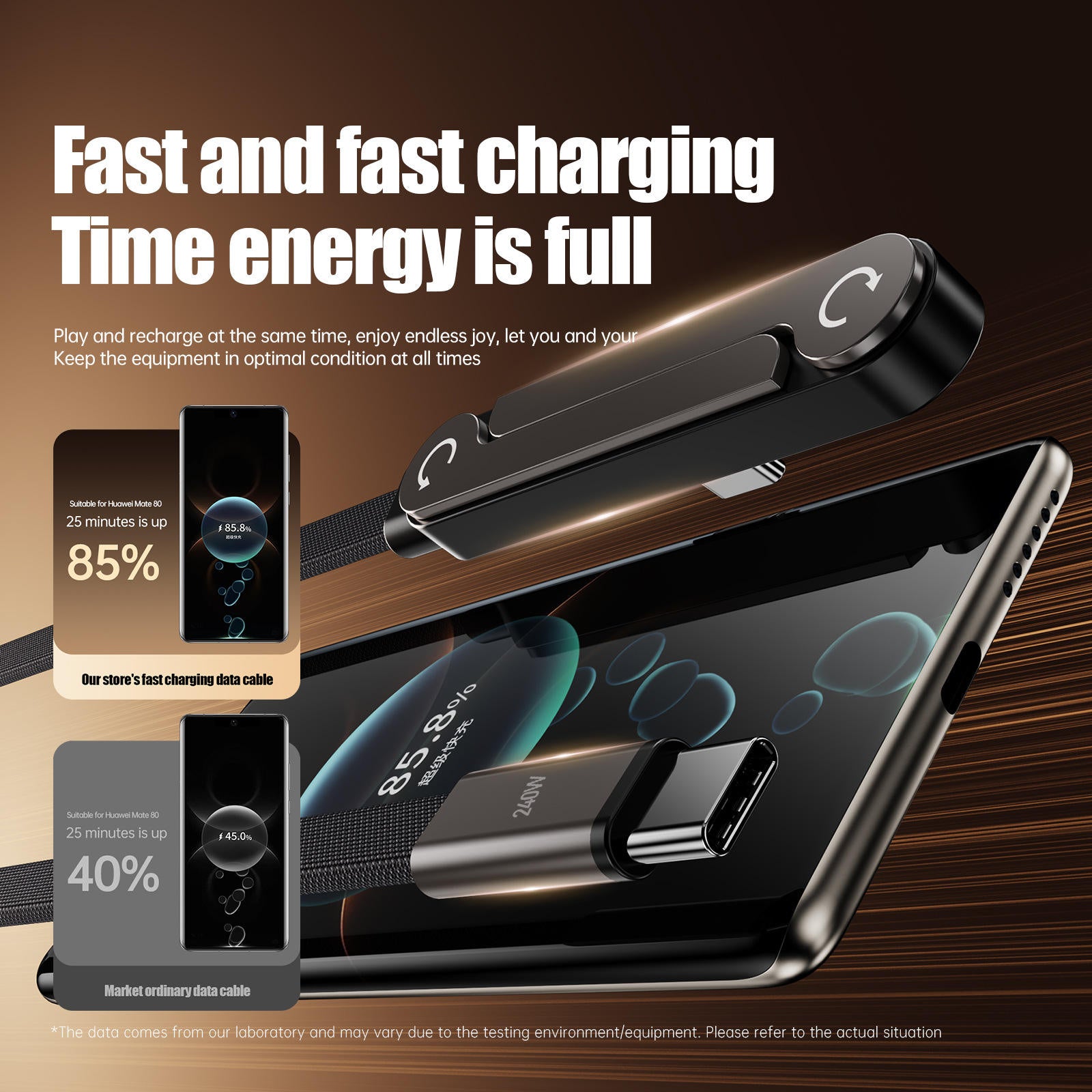 Invisible Holder Charger Cable with Stand,Type-C to Type-C,240W PD Fast Charging Cable with 360° Adjustable Metal Stand for Phone Gaming, Video Calls, and Car Travel-CC0091-A-1.5-BK-V1-S1