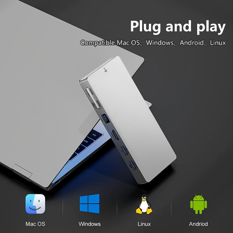 14 in 1 Type C Hub Docking Station with 4K 60Hz HDMI 1000M RJ45 Adapter 10Gbps USB 3.2 Hub SD TF Reader 3.5mm Audio PD100W Compatible with Laptop-HC1406