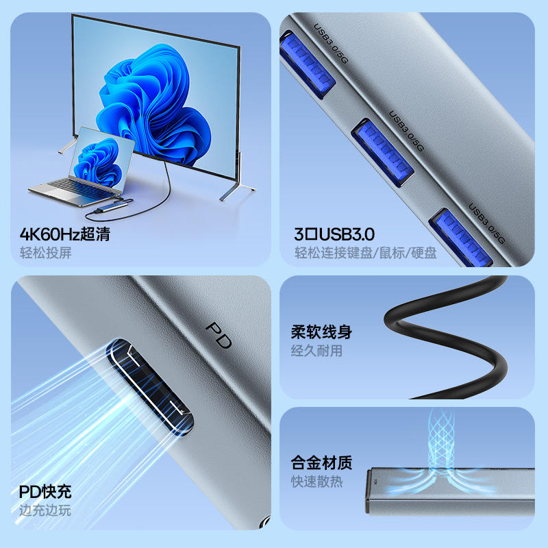 USB-C Hub, DockteckExpand USB-C to USB Adapter (5 in 1) with 4K HDMI, 100W Power Delivery, 5Gbps USB-C Data Port & 2 5Gbps USB-A Data Ports for MacBook Pro/Air, iPad Pro/Air, Dell XPS and More-UH05-17